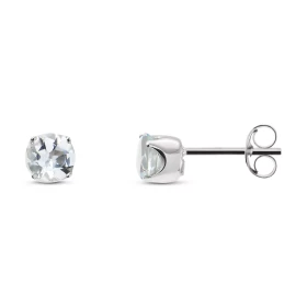  Boucles d oreilles Or blanc 375 Aigue Marine Ronde 5mm Boucles d oreilles type puces Or blanc 375 (9 carats) Pierres rond...