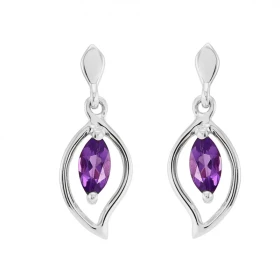 Boucles d oreilles Or blanc 375 Améthyste navette 6x3mm Boucles d oreilles pendantes or blanc 375 (9 carats) Améthystes na...