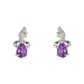 Boucles d oreilles Or Blanc 375 Améthyste Poire 6x4mm Diamant Chaque boucle est sertie d une Améthyste Poire 6x4mm 2 diama...