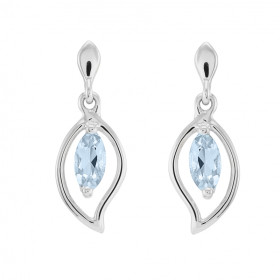 Boucles d oreilles Or blanc 375 Topaze bleue traitée navette 6x3mm Boucles d oreilles pendantes or blanc 375 (9 carats) To...