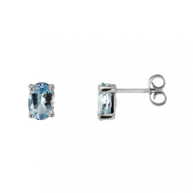  Boucles d oreilles Or Blanc 750 Aigue Marine Aigues Marines ovales 7x5 mm Serti à 4 griffes Système fermeture : poussettes 