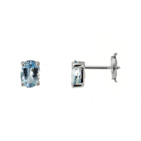  Boucles d oreilles Or Blanc 750 Aigue Marine  Qualité pierres : AAA Aigues Marines ovales 7x5mm Serti à griffes Système f...