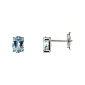  Boucles d oreilles Or Blanc 750 Aigue Marine Aigues Marines ovales 7x5mm Serti à griffes Système fermeture sécurisé ALPA 