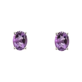 Boucles d oreilles Or Blanc 750 Améthyste Ovale 8x6mm Boucles d oreilles type puces Or Blanc 750 Pierres ovales 8x6mm (1.1...