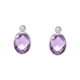 Puces d oreilles Or Blanc 750 Améthyste Ovale Oxydes zirconium Chaque boucle est sertie d une pierre ovale 9x7mm d un oxyd...