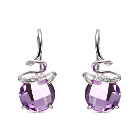 Boucles d oreilles pendantes Améthyste Diamant Or Blanc 750 Ces magnifiques pierres taillées rose mesurent 8mm diamètre 3 ...