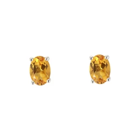 Boucles d oreilles Or Blanc 750 Citrine Ovale 7x5mm Boucles d oreilles type puces Or Blanc 750 Pierres ovales 7x5mm (0,7 c...