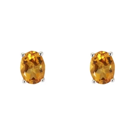 Boucles d oreilles Or Blanc 750 Citrine Ovale 8x6mm Boucles d oreilles type puces Or Blanc 750 Pierres ovales 8x6mm (1.1 c...