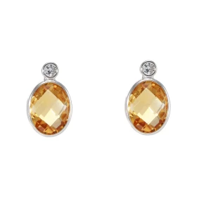 Puces d oreilles Or Blanc 750 Citrine Ovale Oxydes zirconium Chaque boucle est sertie d une pierre ovale 9x7mm d un oxyde ...