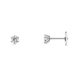  Boucles d oreilles Or Blanc serties 2 diamants 3,7mm diamètre Serti à 6 Griffes Système fermeture sécurisé ALPA 