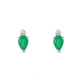 Boucles d oreilles Or Blanc 750 Emeraude Poire 6x4mm Diamant Chaque boucle est sertie d une émeraude poire 6x4mm d un diam...