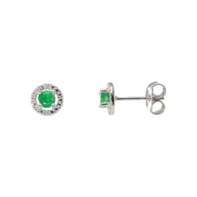 Boucles d oreilles Or Blanc 750/1000 composées d une Emeraude 3x3mm entourée diamants Dimensions boucle : 6mm diamètre Sys...