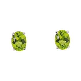 Boucles d oreilles Or Blanc 750 Péridot Ovale 8x6mm Boucles d oreilles type puces Or Blanc 750 Pierres ovales 8x6mm (1.2 c...