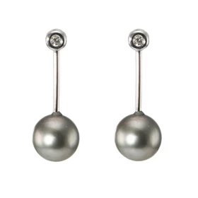  Boucles d oreilles Or Blanc Perle Tahiti Diamant Diamètre des perles : 10 à 10.5mm Longueur des boucles d oreilles : 30mm...