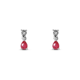 Boucles d oreilles Or Blanc 750 Rubis Poire 5x3mm Diamant Motif articulé serti d un rubis poire 5x3mm d un diamant rond 1m...