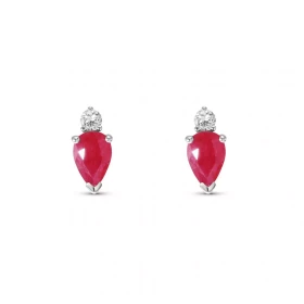 Boucles d oreilles Or Blanc 750 Rubis Poire 6x4mm Diamant Chaque boucle est sertie d un rubis poire 6x4mm d un diamant ron...