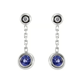  Boucles d oreilles pendantes Or Blanc 750 serties 2 Saphirs Ceylan ronds 4,5mm (2x0,45 carat) deux diamants 1,9mm (2x0,03...