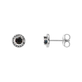Boucles d oreilles Or Blanc 750/1000 composées d un Saphir 3x3mm entourée diamants Dimensions boucle : 6mm diamètre Systèm...