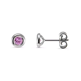  Boucles d oreilles Or blanc 750 serties saphirs roses ronds 3mm diamètre (2x 0,15 carat) Système fermeture : poussettes b...