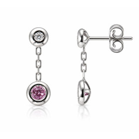  Boucles d oreilles pendantes Or Blanc 750 Saphirs roses Diamants 2 saphirs rose ronds 3.5mm sertis dans un motif rond 6mm...
