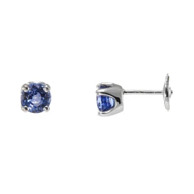  Boucles d oreilles Or Blanc 750 Saphirs Ceylan ronds 5.5mm Pierres rondes 5.5mm diamètre ( 2 x 0.65 carat ) Serti à 4 gri...