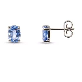  Boucles d oreilles Or Blanc 750 Saphirs Ceylan Ovale 7x5mm Boucles d oreilles type puces Or Blanc 750 Pierres ovales 7x5m...