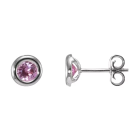 Boucles d oreilles Or blanc 750 serties Saphirs roses ronds 4,3mm (0,35 carat / pièce) Serti à copeaux sur monture pneu Fe...