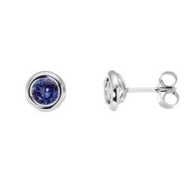  Boucles d oreilles or blanc 750 serties tanzanites ronde s 4,5mm (0,37 carat / pièce) Serti à copeaux sur monture pneu Fe...