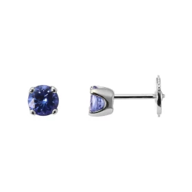  Boucles d oreilles Or Blanc 750 serties 2 Tanzanites AAA rondes 5mm ( 2 x 0,5 carat ) Serti à griffes Système fermeture s...