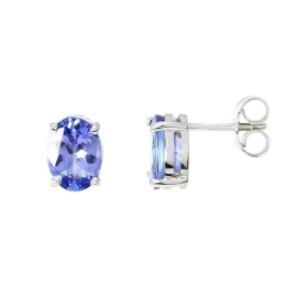  Boucles d oreilles Or Blanc 750 serties 2 Tanzanites Ovales 8x6mm (2 x 1.1 carat) Serti à griffes Système fermeture : pou...