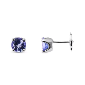  Boucles d oreilles Or Blanc 750 serties 2 Tanzanites rondes 6mm ( 2 x 0,8 carat ) Serti à griffes Système fermeture sécur...