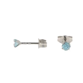  Boucles d oreilles Or blanc Topaze Bleue traitée Pierres rondes 3mm diamètre Serti 4 griffes 