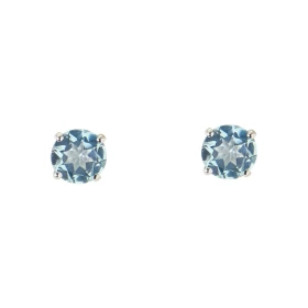 Boucles d oreilles Or Blanc 750 Topaze bleue traitée 6mm Boucles d oreilles type puces Or Blanc 750 Pierres rondes 6mm dia...