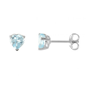  Boucles d oreilles Or blanc Topaze Bleue traitée Pierres forme coeur ( 4x4mm ) Sertissage par 2 griffes + cornière 