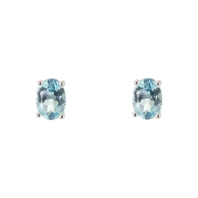 Boucles d oreilles Or Blanc 750 Topaze bleue traitée Ovale 7x5mm Boucles d oreilles type puces Or Blanc 750 Pierres ovales...