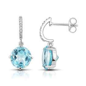  Boucles d oreilles pendantes Or Blanc 750 Topazes bleues traitées oxydes Topazes bleues traitées rondes 8mm diamètre Long...
