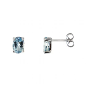  Boucles d oreilles Or Blanc 750 Aigue Marine Aigues Marines ovales 7x5 mm (0,68 carat/pièce) Serti à griffes Système ferm...