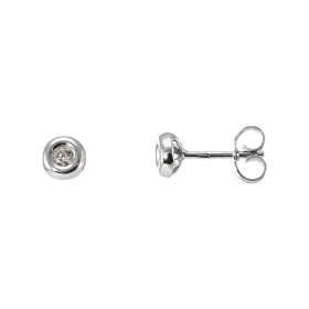 Boucles d oreilles Or Blanc serties 2 diamants 0,05 carat/pièce (Couleur K - Pureté : P1) Chaton Pneu diamètre 5mm - Serti...