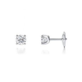 Boucles d oreilles Or Blanc serties 2 diamants Diamants 3,8mm diamètre (0,17 carat/pièce - Couleur G - Pureté : Si) Serti...