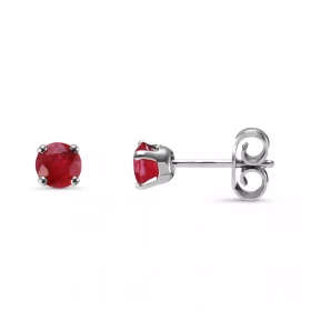  Boucles d oreilles Or Blanc serties deux Rubis ronds 4,5mm diamètre (2 x 0,35 carat) 