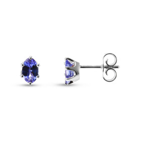  Boucles d oreilles Or Blanc serties Tanzanites Pierres ovales 6x4 mm qualité AAA Serti à 6 griffes Système fermeture : pu...