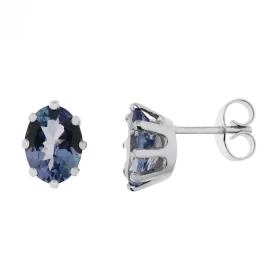Boucles d oreilles Or Blanc 750 serties Tanzanites ovales 8x6mm (1,34 carat pièce) Chaton à 8 griffes Fermeture par pousse...