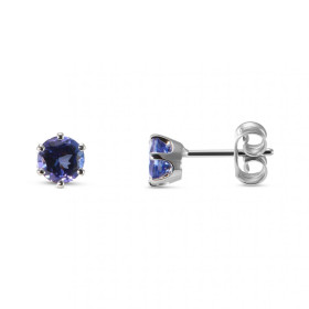  Boucles d oreilles Or Blanc serties Tanzanites  Tanzanites rondes 5mm diamètre Qualité Tanzanite : AAA Serti à 6 griffes ...