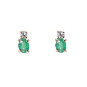Boucles d oreilles Or 750 Emeraudes (4x3mm) Oxydes Zirconium (2mm)