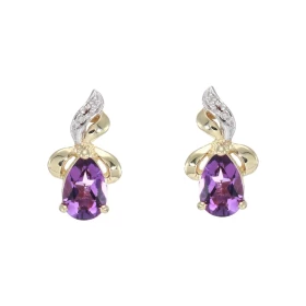 Boucles d oreilles Or Jaune 375 Améthyste Poire 6x4mm Diamant Chaque boucle est sertie d une Améthyste Poire 6x4mm 2 diama...