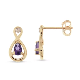 Boucles d oreilles Or jaune 375 serties d améthystes poires 5x3mm 2 diamants Dimensions du motif (vue face) : 13x7mm Poids...