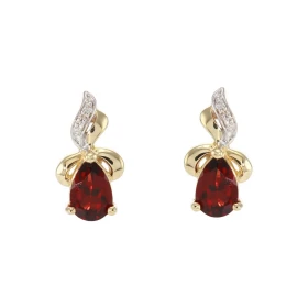 Boucles d oreilles Or Jaune 375 Grenat Poire 6x4mm Diamant Chaque boucle est sertie d un Grenat Poire 6x4mm 2 diamants Les...