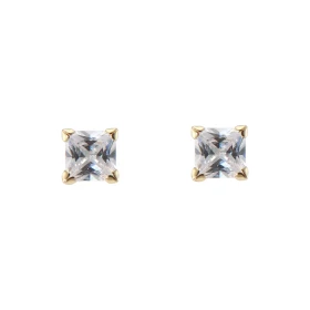  Boucles d oreilles Oxyde zirconium, monture Or Jaune 375/1000 Pierres carrées 5mm 