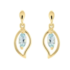 Boucles d oreilles Or jaune 375 Topaze Bleue navette 6x3mm Boucles d oreilles pendantes or jaune 375 (9 carats) Topazes Bl...