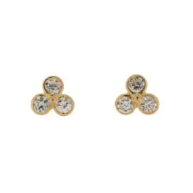 Boucles d oreilles Oxyde zirconium, monture Or Jaune 750/1000 Dimensions : 6x5mm - 3 pierres 2,5mm